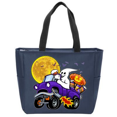 Funny Halloween Ghost Muscle Car Zip Tote Bag