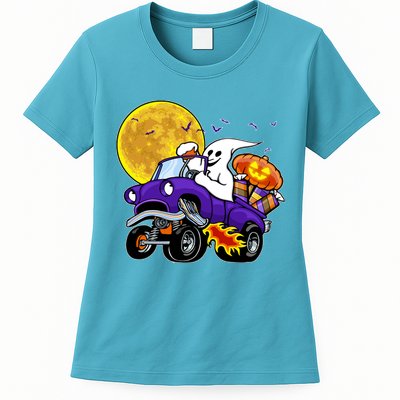 Funny Halloween Ghost Muscle Car Womens T-Shirt