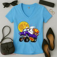 Funny Halloween Ghost Muscle Car Women's V-Neck T-Shirt