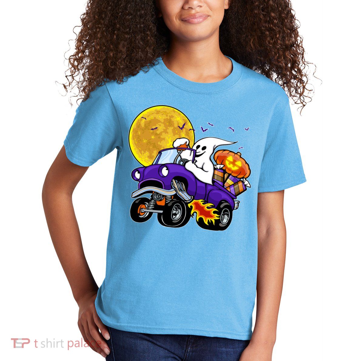 Funny Halloween Ghost Muscle Car Kids T-Shirt