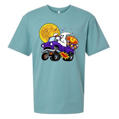 Funny Halloween Ghost Muscle Car Sueded Cloud Jersey T-Shirt