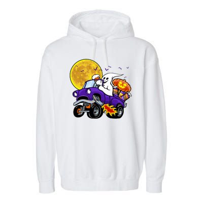 Funny Halloween Ghost Muscle Car Garment-Dyed Fleece Hoodie