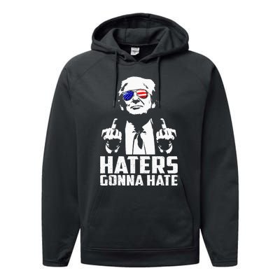 Funny Haters Gonna Hate President Donald Trump Middle Finger Performance Fleece Hoodie