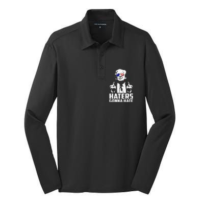 Funny Haters Gonna Hate President Donald Trump Middle Finger Silk Touch Performance Long Sleeve Polo