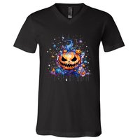 Funny Halloween Goblin Pumpkin V-Neck T-Shirt