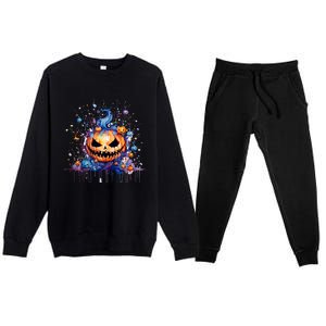 Funny Halloween Goblin Pumpkin Premium Crewneck Sweatsuit Set