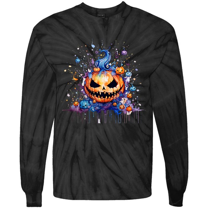 Funny Halloween Goblin Pumpkin Tie-Dye Long Sleeve Shirt