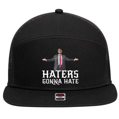 Funny Haters Gonna Hate President Donald Trump Middle Finger Funny Gift 7 Panel Mesh Trucker Snapback Hat