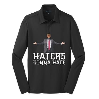 Funny Haters Gonna Hate President Donald Trump Middle Finger Funny Gift Silk Touch Performance Long Sleeve Polo