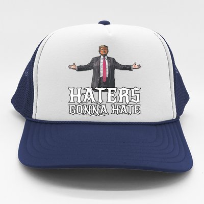 Funny Haters Gonna Hate President Donald Trump Middle Finger Funny Gift Trucker Hat