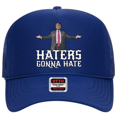 Funny Haters Gonna Hate President Donald Trump Middle Finger Funny Gift High Crown Mesh Back Trucker Hat