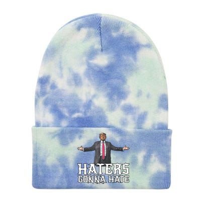 Funny Haters Gonna Hate President Donald Trump Middle Finger Funny Gift Tie Dye 12in Knit Beanie