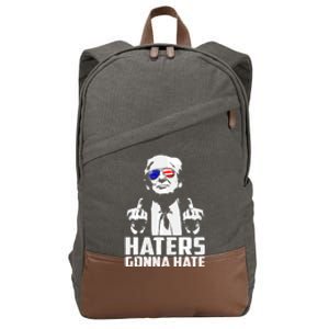 Funny Haters Gonna Hate President Donald Trump Middle Finger Cotton Canvas Backpack