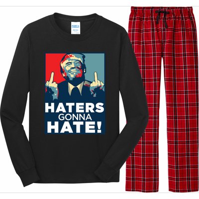 Funny Haters Gonna Hate President Donald Trump Middle Finger Gift Long Sleeve Pajama Set