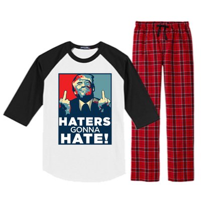 Funny Haters Gonna Hate President Donald Trump Middle Finger Gift Raglan Sleeve Pajama Set