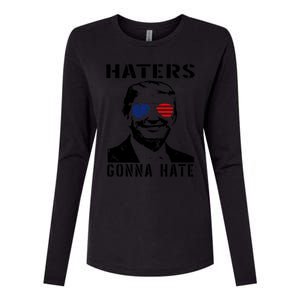 Funny Haters Gonna Hate Trump Sunglasses Usa Flag Gift Womens Cotton Relaxed Long Sleeve T-Shirt