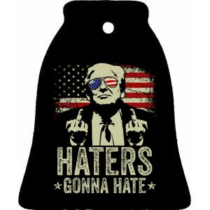 Funny Haters Gonna Hate President Donald Trump Middle Finger Ceramic Bell Ornament