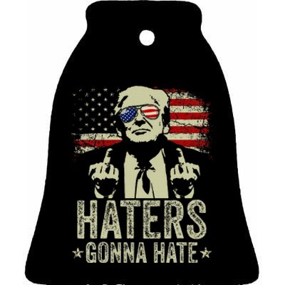 Funny Haters Gonna Hate President Donald Trump Middle Finger Ceramic Bell Ornament