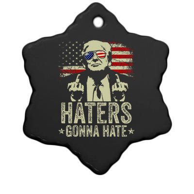 Funny Haters Gonna Hate President Donald Trump Middle Finger Ceramic Star Ornament