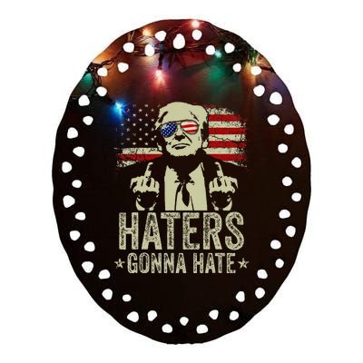 Funny Haters Gonna Hate President Donald Trump Middle Finger Ceramic Oval Ornament