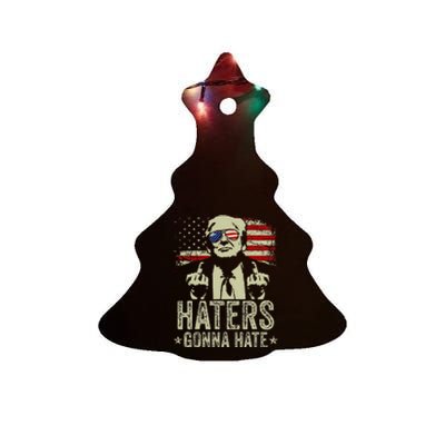 Funny Haters Gonna Hate President Donald Trump Middle Finger Ceramic Tree Ornament