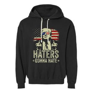 Funny Haters Gonna Hate President Donald Trump Middle Finger Garment-Dyed Fleece Hoodie