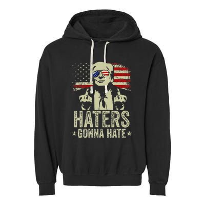 Funny Haters Gonna Hate President Donald Trump Middle Finger Garment-Dyed Fleece Hoodie