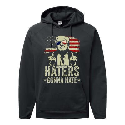 Funny Haters Gonna Hate President Donald Trump Middle Finger Performance Fleece Hoodie