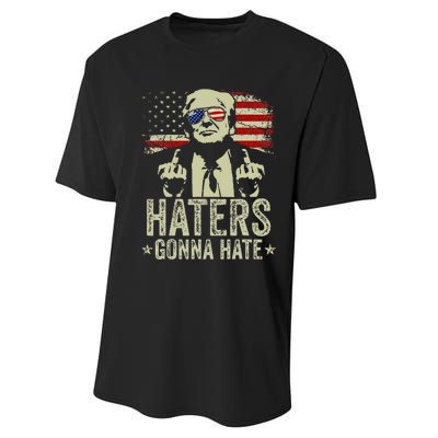 Funny Haters Gonna Hate President Donald Trump Middle Finger Performance Sprint T-Shirt