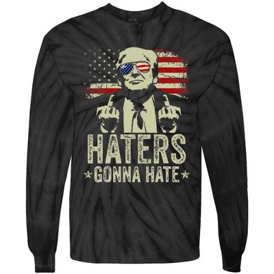 Funny Haters Gonna Hate President Donald Trump Middle Finger Tie-Dye Long Sleeve Shirt