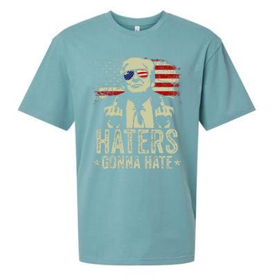 Funny Haters Gonna Hate President Donald Trump Middle Finger Sueded Cloud Jersey T-Shirt