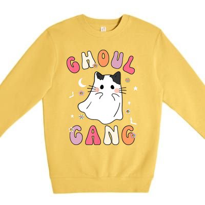 Funny Halloween Ghoul Gang Groovy Hey Boo Pumpkin Cat Lover Gift Premium Crewneck Sweatshirt