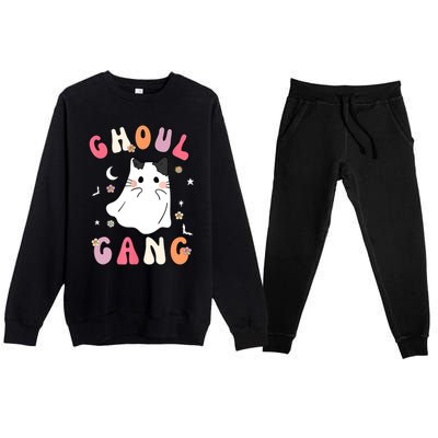 Funny Halloween Ghoul Gang Groovy Hey Boo Pumpkin Cat Lover Gift Premium Crewneck Sweatsuit Set