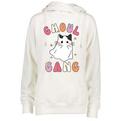 Funny Halloween Ghoul Gang Groovy Hey Boo Pumpkin Cat Lover Gift Womens Funnel Neck Pullover Hood