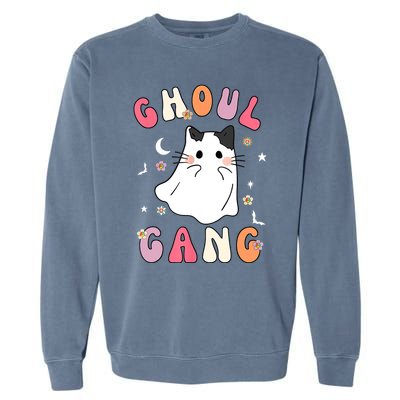 Funny Halloween Ghoul Gang Groovy Hey Boo Pumpkin Cat Lover Gift Garment-Dyed Sweatshirt