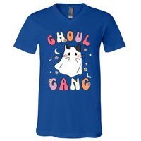 Funny Halloween Ghoul Gang Groovy Hey Boo Pumpkin Cat Lover Gift V-Neck T-Shirt