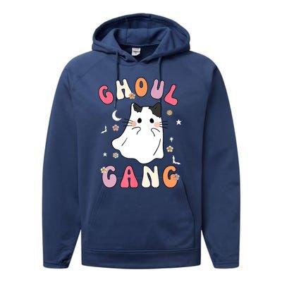 Funny Halloween Ghoul Gang Groovy Hey Boo Pumpkin Cat Lover Gift Performance Fleece Hoodie