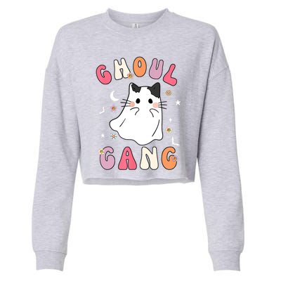 Funny Halloween Ghoul Gang Groovy Hey Boo Pumpkin Cat Lover Gift Cropped Pullover Crew