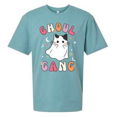 Funny Halloween Ghoul Gang Groovy Hey Boo Pumpkin Cat Lover Gift Sueded Cloud Jersey T-Shirt