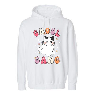 Funny Halloween Ghoul Gang Groovy Hey Boo Pumpkin Cat Lover Gift Garment-Dyed Fleece Hoodie