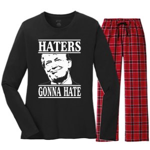 Funny Haters Gonna Hate Donald Trump President Women's Long Sleeve Flannel Pajama Set 