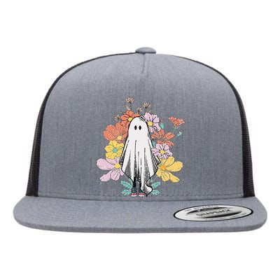 Floral Halloween Ghost Flat Bill Trucker Hat