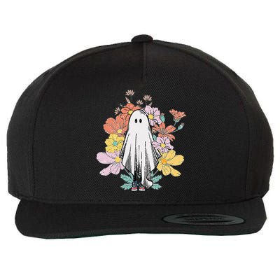 Floral Halloween Ghost Wool Snapback Cap