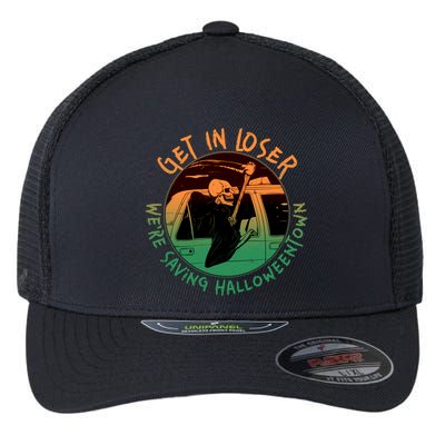 Funny Halloween Get In Loser We're Saving Halloweentown Grim Reaper Skeleton Flexfit Unipanel Trucker Cap