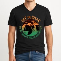 Funny Halloween Get In Loser We're Saving Halloweentown Grim Reaper Skeleton V-Neck T-Shirt