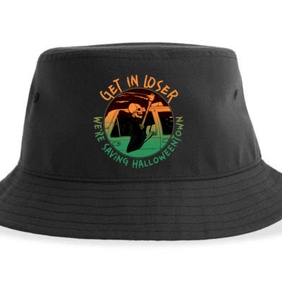 Funny Halloween Get In Loser We're Saving Halloweentown Grim Reaper Skeleton Sustainable Bucket Hat