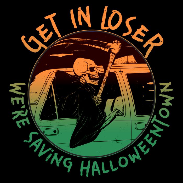 Funny Halloween Get In Loser We're Saving Halloweentown Grim Reaper Skeleton 7-Panel Snapback Hat