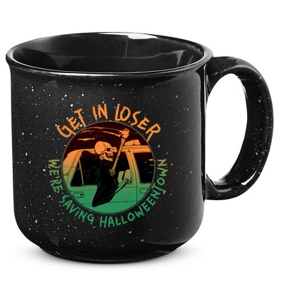 Funny Halloween Get In Loser We're Saving Halloweentown Grim Reaper Skeleton 15oz Campfire Ceramic Mug