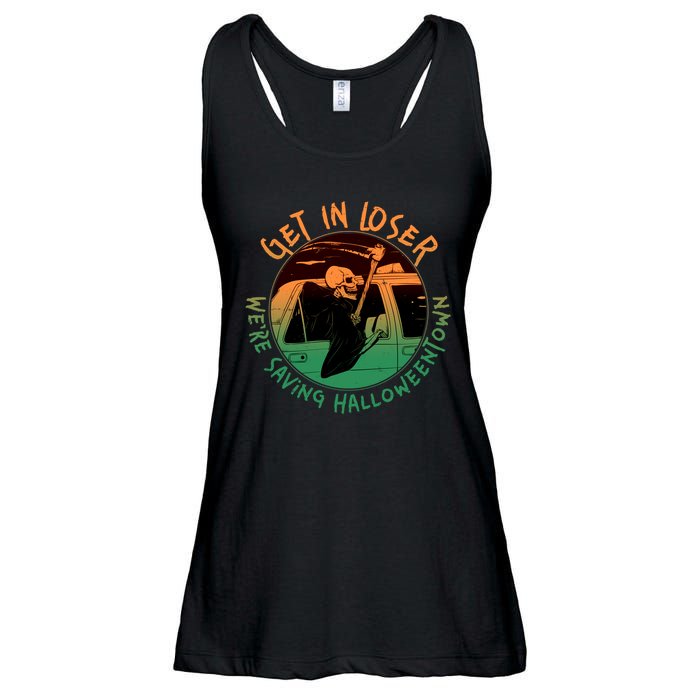 Funny Halloween Get In Loser We're Saving Halloweentown Grim Reaper Skeleton Ladies Essential Flowy Tank