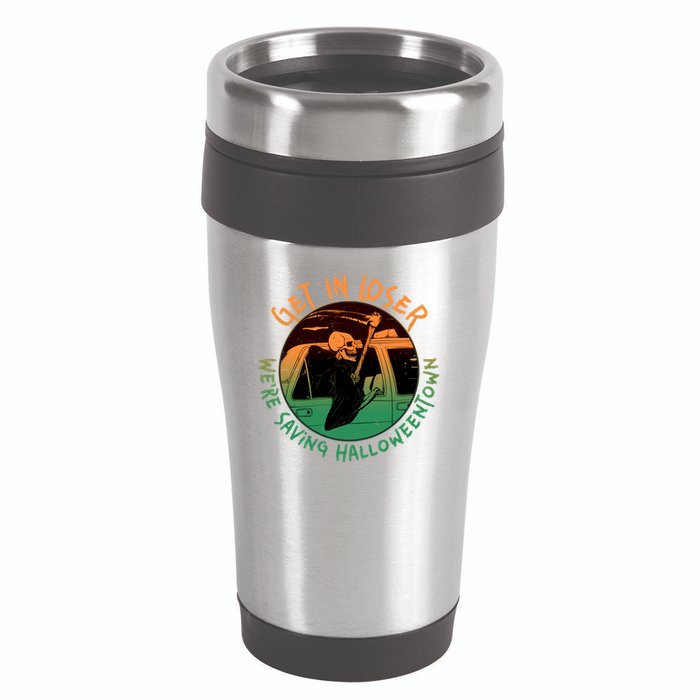 Funny Halloween Get In Loser We're Saving Halloweentown Grim Reaper Skeleton 16oz Travel Tumbler